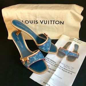 LV Blue Denim Heels Mules